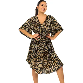 Dámské šaty Himalife Šaty s širokými rukávy Serengeti - černá s béžovou Velikost: L/XL - Móda pro plnoštíhlé, Oblečení nadměrné velikosti