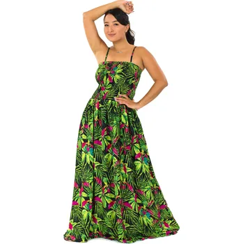 Dámské šaty Himalife Dlouhé šaty s kapsami Wild Orchidea - zelená s růžovou Velikost: S/M