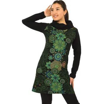 Dámské šaty Himalife Tunika/šaty s límcem Lora - černá se zelenou Velikost: S