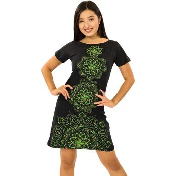 Dámské šaty Himalife Šaty s krátkým rukávem Amavi - černá se zelenou Velikost: S