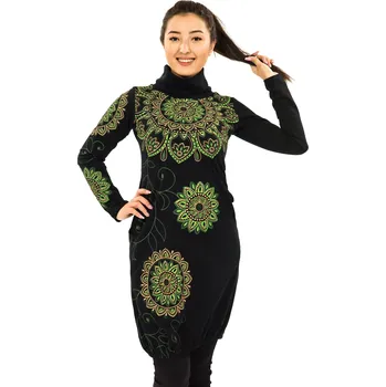 Dámská mikina Himalife Balonová šatomikina s rolákem Zaira - černá se zelenou Velikost: 4XL - Móda pro plnoštíhlé, Oblečení nadměrné velikosti