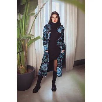 Dámský svetr Himalife Dlouhý kardigan Karina - černá s modrou Velikost: XXL/3XL - Móda pro plnoštíhlé, Oblečení nadměrné velikosti