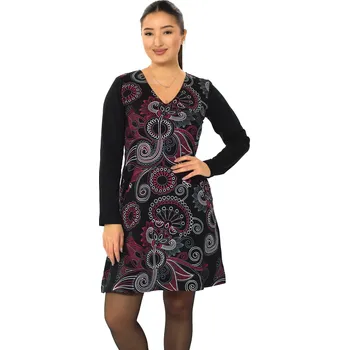 Dámské šaty Himalife Šaty s dlouhým rukávem Samara - černá s červenou Velikost: XXL - Móda pro plnoštíhlé, Oblečení nadměrné velikosti