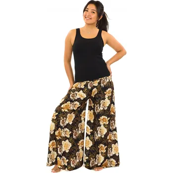 Dámské kalhoty Himalife Kalhotová sukně Růže - černá se zlatou a bílou Velikost: XXL/3XL - Móda pro plnoštíhlé, Oblečení nadměrné velikosti