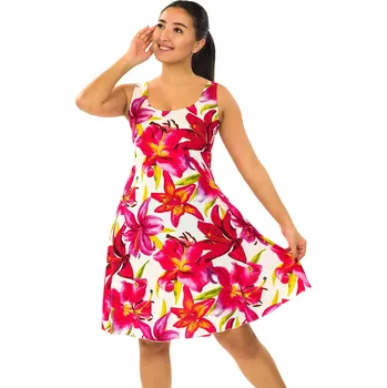 Dámské šaty Himalife Šaty s kapsami Ava Lilie - bílá s červenou Velikost: XXL - Móda pro plnoštíhlé, Oblečení nadměrné velikosti