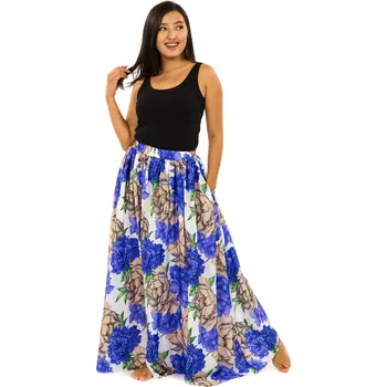 Dámská sukně Himalife Maxi sukně s kapsami Pivoňka - bílá s fialovou Velikost: XXL/3XL - Móda pro plnoštíhlé, Oblečení nadměrné velikosti