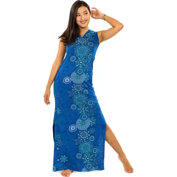 Dámské šaty Himalife Dlouhé šaty s kapucí Sharma - královská modrá Velikost: 4XL - Móda pro plnoštíhlé, Oblečení nadměrné velikosti