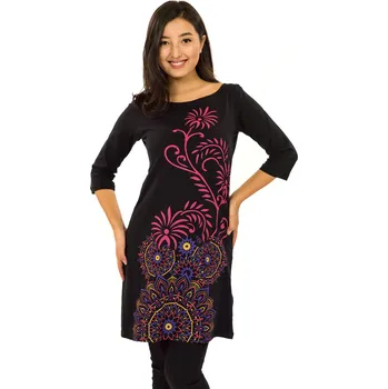 Dámské šaty Himalife Šaty s 3/4 rukávem Krisha - černá s růžovou Velikost: 3XL - Móda pro plnoštíhlé, Oblečení nadměrné velikosti