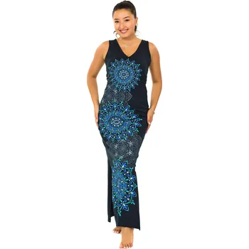 Dámské šaty Himalife Dlouhé šaty Kaira - černá s tyrkysovou Velikost: XXL - Móda pro plnoštíhlé, Oblečení nadměrné velikosti