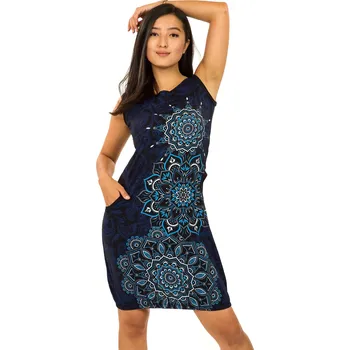 Dámské šaty Himalife Balonové šaty Lhasa - černá s modrou Velikost: XXL - Móda pro plnoštíhlé, Oblečení nadměrné velikosti