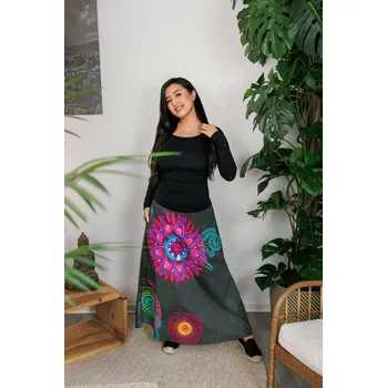 Dámská sukně Himalife Dlouhá sukně Mandala of Nepal - šedá Velikost: XXL/3XL - Móda pro plnoštíhlé, Oblečení nadměrné velikosti