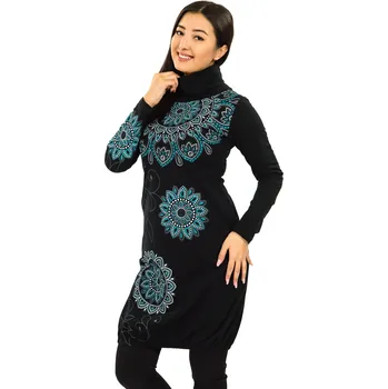 Dámská mikina Himalife Balonová šatomikina s rolákem Zaira - černá s tyrkysovou Velikost: 3XL - Móda pro plnoštíhlé, Oblečení nadměrné velikosti