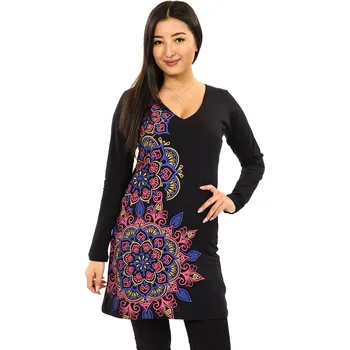 Dámské šaty Himalife Tunika s dlouhým rukávem Amira - černá s růžovou Velikost: 3XL - Móda pro plnoštíhlé, Oblečení nadměrné velikosti