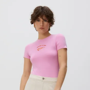 Dámské tričko Reserved - Tričko s vyšíváním - růžová - 479GO-30X - 479GO-30X-XL