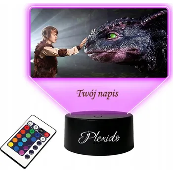 Lampička LAMPKA NA SKLE UV Jak vycvičit draka Bezzubka LED RGB + DÁLKOVÝ OVLADAČ 16 BAREV