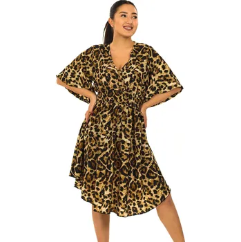 Dámské šaty Himalife Šaty s širokými rukávy Etosha- černá s béžovou Velikost: 4XL/5XL - Móda pro plnoštíhlé, Oblečení nadměrné velikosti