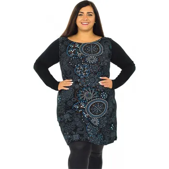 Dámské šaty Himalife Tunika Keola - černá s tyrkysovou a bílou Velikost: XXL - Móda pro plnoštíhlé, Oblečení nadměrné velikosti