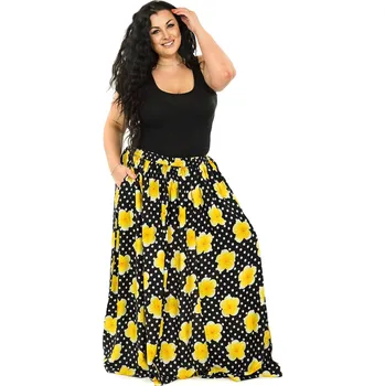 Dámská sukně Himalife Maxi sukně s kapsami Plumeria - černá se žlutou Velikost: XXL/3XL - Móda pro plnoštíhlé, Oblečení nadměrné velikosti