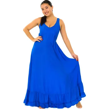 Dámské šaty Himalife Dlouhé šaty s volány Plain - královská modrá Velikost: L/XL - Móda pro plnoštíhlé, Oblečení nadměrné velikosti