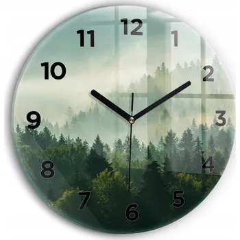 Hodiny Moderní skleněné foto hodiny na zeď Východ slunce Beskydy kulatý průměr 30 cm