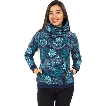 Dámská mikina Himalife Hřejivá mikina na zip s maxi límcem Tonga - tmavě modrá s tyrkysovou Velikost: 4XL - Móda pro plnoštíhlé, Oblečení nadměrné velikosti