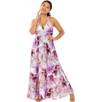 Dámské šaty Himalife Šaty se zavazováním za krk Samira - bílá s fialovou Velikost: S/M