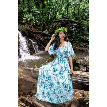 Dámské šaty Himalife Dlouhé šaty Nala - tyrkysová s bílou Velikost: S/M