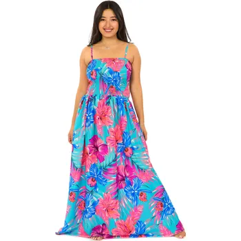 Dámské šaty Himalife Dlouhé šaty s kapsami Ilikai - tyrkysová s růžovou Velikost: XXL/3XL - Móda pro plnoštíhlé, Oblečení nadměrné velikosti