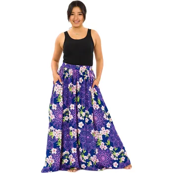Dámská sukně Himalife Maxi sukně s kapsami Sakura - modrá s růžovou Velikost: L/XL - Móda pro plnoštíhlé, Oblečení nadměrné velikosti