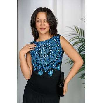 Dámské tričko Himalife Tílko Sana - černá s modrou Velikost: XL - Móda pro plnoštíhlé, Oblečení nadměrné velikosti