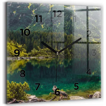 Hodiny Minimalistické Foto Hodiny Skleněné Nástěnné Morskie Oko v Tatrách 30x30 cm