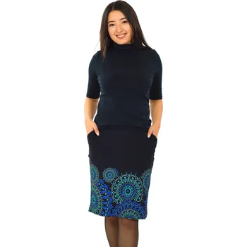 Dámská sukně Himalife Sukně Leyla - černá s tyrkysovou Velikost: XXL/3XL - Móda pro plnoštíhlé, Oblečení nadměrné velikosti