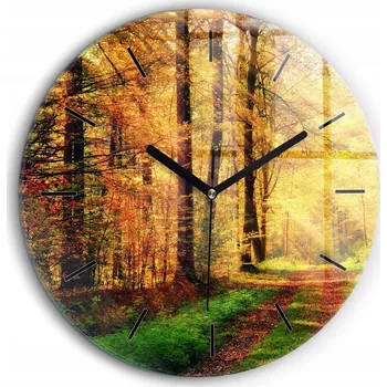 Hodiny Foto hodiny nástěnné Podzimní lesní scenérie černé ručičky kulatý průměr 60 cm