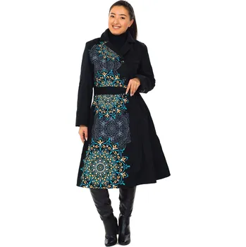 Himalife Podzimní/zimní kabát Princess - černý s tyrkysovou a žlutou Velikost: 4XL - Móda pro plnoštíhlé, Oblečení nadměrné velikosti