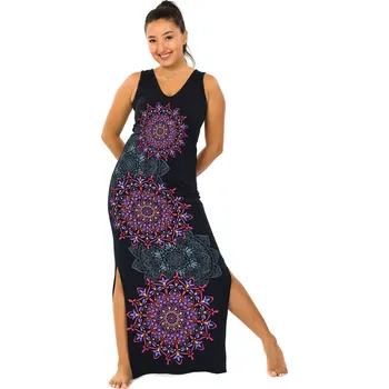 Dámské šaty Himalife Dlouhé šaty Kaira - černá s růžovou Velikost: 3XL - Móda pro plnoštíhlé, Oblečení nadměrné velikosti