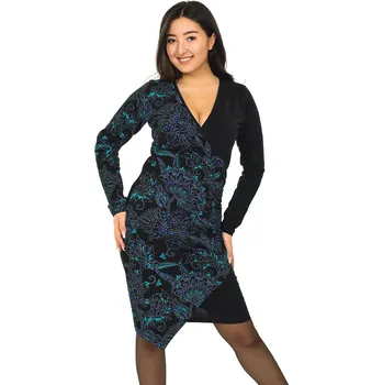 Dámské šaty Himalife Šaty Vanita - černá s tyrkysovou a fialovou Velikost: 4XL - Móda pro plnoštíhlé, Oblečení nadměrné velikosti