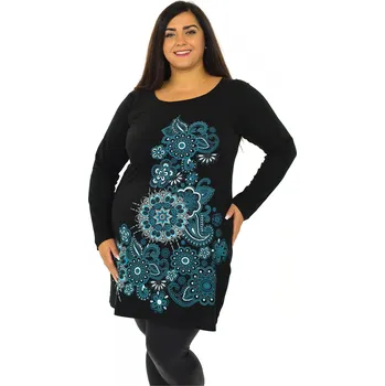 Dámské šaty Himalife Tunika Waimea - černá s tyrkysovou XXL