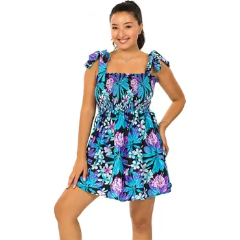 Dámské šaty Himalife Mini šaty-sukně 2v1 Ezra Plumérie - tyrkysová s fialovou Velikost: XXL/3XL - Móda pro plnoštíhlé, Oblečení nadměrné velikosti
