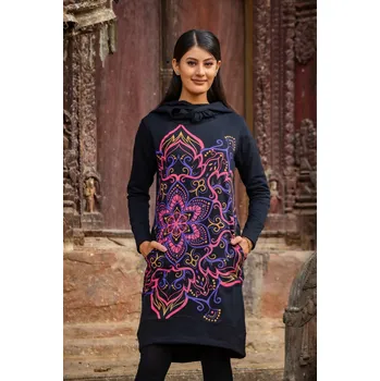 Dámská mikina Himalife Šatomikina s maxi kapucí Subira - černá s růžovou Velikost: XXL - Móda pro plnoštíhlé, Oblečení nadměrné velikosti