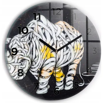Hodiny Moderní skleněné nástěnné hodiny s potiskem Abstraktní nosorožec průměr 30 cm