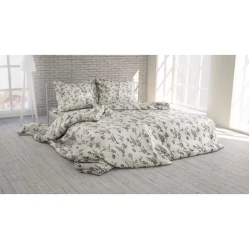 Povlečení Polášek Povlečení krep 5920-35 100% bavlna Šedá květiny 140x200 / 70x90