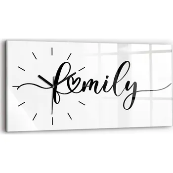 Hodiny Moderní skleněné nástěnné hodiny s potiskem horizontální 60x30 cm Nápis Rodina