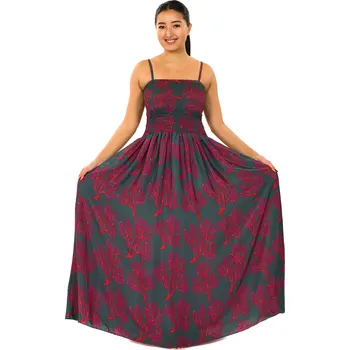 Dámské šaty Himalife Dlouhé šaty s kapsami Coral - šedá s červenou Velikost: XXL/3XL - Móda pro plnoštíhlé, Oblečení nadměrné velikosti