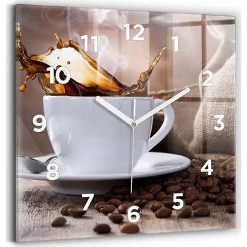 Hodiny Skleněné Hodiny s potiskem Moderní Nástěnné Hodiny Šálek kávy 30x30