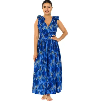 Dámské šaty Himalife Šaty se širokými ramínky Tulipány - modré Velikost: L/XL - Móda pro plnoštíhlé, Oblečení nadměrné velikosti