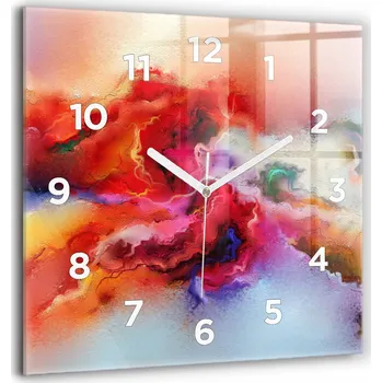 Hodiny Čtvercové Skleněné Nástěnné Hodiny do Kanceláře s Motivem Rozlité Barvy 60x60 cm