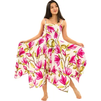 Dámské šaty Himalife Šaty-sukně 2v1 Dawa Magnólie - bílá s růžovou Velikost: L/XL - Móda pro plnoštíhlé, Oblečení nadměrné velikosti