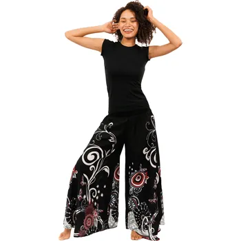 Dámské kalhoty Himalife Široké kalhoty Suwa - černá s červenou Velikost: 4XL/5XL - Móda pro plnoštíhlé, Oblečení nadměrné velikosti