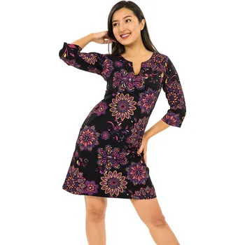 Dámské šaty Himalife Šaty s 3/4 rukávem Rita - černá s růžovou Velikost: 4XL - Móda pro plnoštíhlé, Oblečení nadměrné velikosti