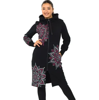 Dámská mikina Himalife Prodloužená mikina na zip s kapucí Isa - černá s červenou Velikost: XXL - Móda pro plnoštíhlé, Oblečení nadměrné velikosti